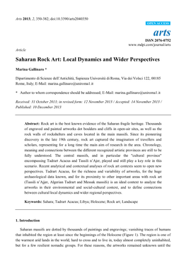 Saharan Rock Art: Local Dynamics and Wider Perspectives