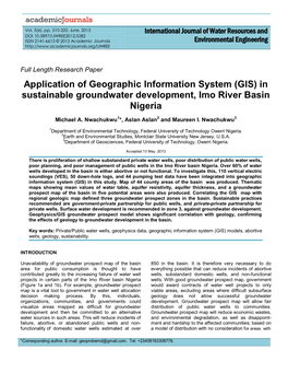 (GIS) in Sustainable Groundwater Development, Imo River Basin Nigeria