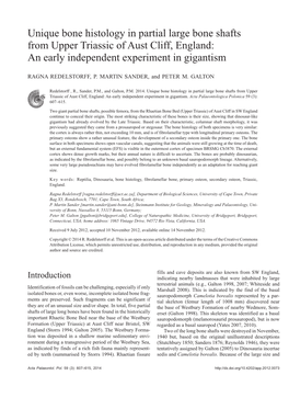 Unique Bone Histology in Partial Large Bone Shafts from Upper Triassic of Aust Cliff, England: an Early Independent Experiment in Gigantism