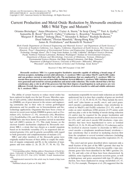 Current Production and Metal Oxide Reduction by Shewanella Oneidensis MR-1 Wild Type and Mutants †