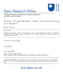 Science on TV - Active Not Passive 'Learning at a Distance'' David Robinson