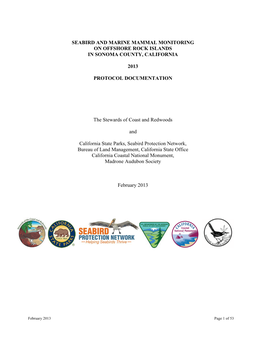 Seabird and Marine Mammal Monitoring on Offshore Rock Islands in Sonoma County, California