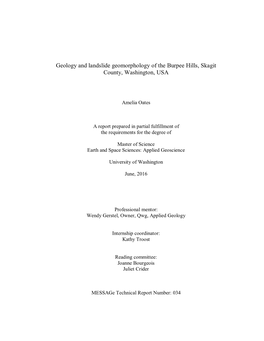 Geology and Landslide Geomorphology of the Burpee Hills, Skagit County, Washington, USA