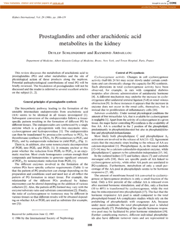 Prostaglandins and Other Arachidonic Acid Metabolites in the Kidney