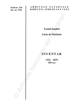 Fond Familial Lazar De Fintinele 1521-1879