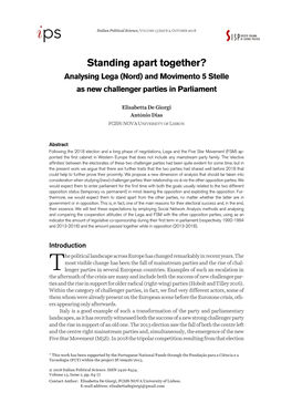 Standing Apart Together? Analysing Lega (Nord) and Movimento 5 Stelle As New Challenger Parties in Parliament