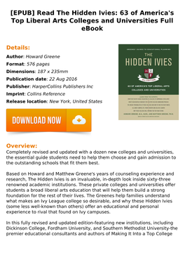 Read the Hidden Ivies: 63 of America&#039;S Top Liberal Arts