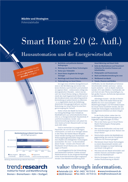 Smart Home 2.0 (2. Aufl.)« Trend- Und Marktforschungsstudien Werden Von Trend:Research Aktuell Und Exklusiv Erarbeitet