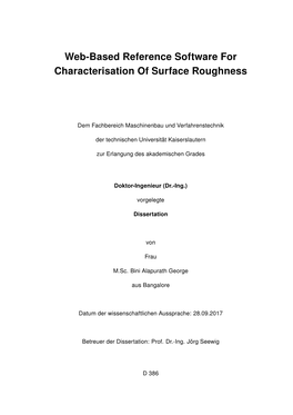 Web-Based Reference Software for Characterisation of Surface Roughness