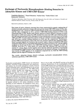 Exchange of Nucleoside Monophosphate-Binding Domains in Adenylate Kinase and UMP/CMP Kinase1