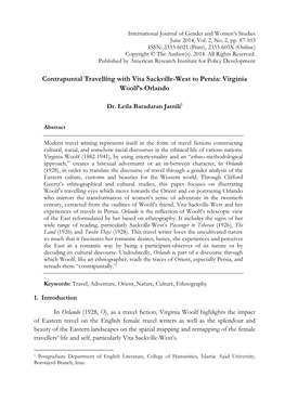 Contrapuntal Travelling with Vita Sackville-West to Persia: Virginia Woolf’S Orlando