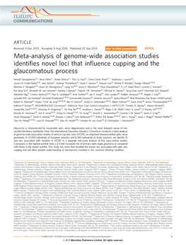 Meta-Analysis of Genome-Wide Association Studies Identifies Novel Loci That Influence Cupping and the Glaucomatous Process