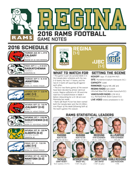 2016 Rams Football Game Notes 2016 Schedule Regina Thursday, Aug