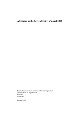 Algemeen Ambtsbericht Eritrea/Maart 2006