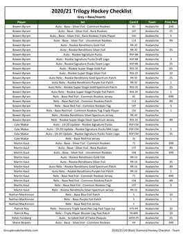 2020-21 UD Trilogy Hockey Checklist