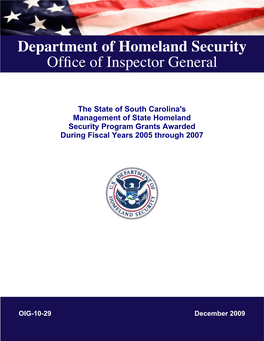 The State of South Carolina's Management of State Homeland Security Program Grants Awarded During Fiscal Years 2005 Through 2007