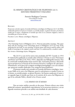 El Himno Cristológico De Filipenses 2,6-11. Sentido Primitivo Y Paulino