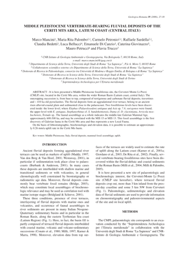 Middle Pleistocene Vertebrate-Bearing Fluvial Deposits of the Ceriti Mts Area, Latium Coast (Central Italy)