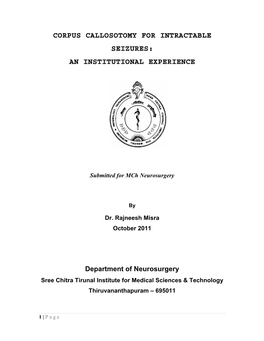 Corpus Callosotomy for Intractable Seizures: an Institutional Experience