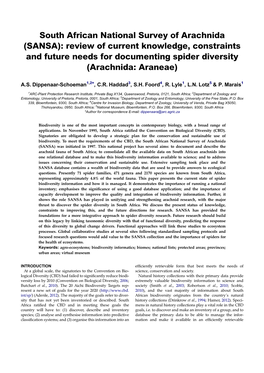 South African National Survey of Arachnida (SANSA): Review of Current Knowledge, Constraints and Future Needs for Documenting Spider Diversity (Arachnida: Araneae)