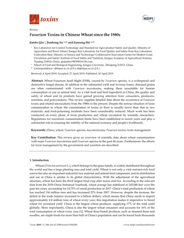 Fusarium Toxins in Chinese Wheat Since the 1980S