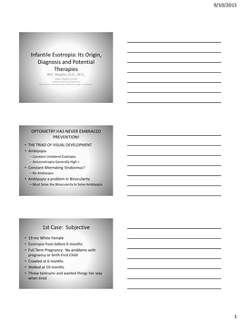 Infantile Esotropia: Its Origin, Diagnosis and Potential Therapies W.C