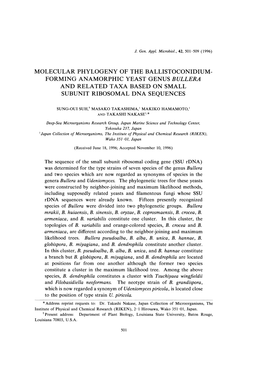 Forming Anamorphic Yeast Genus Bullera and Related Taxa Based on Small Subunit Ribosomal Dna Sequences