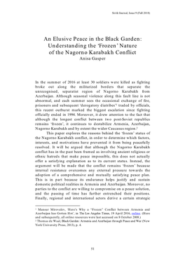 An Elusive Peace in the Black Garden: Understanding the 'Frozen' Nature of the Nagorno Karabakh Conflict