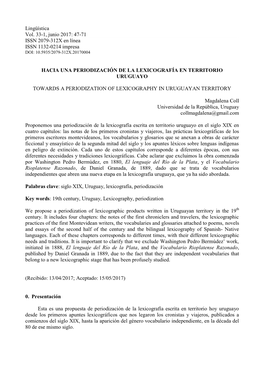 Lingüística Vol. 33-1, Junio 2017 -. | Asociación De Linguística Y