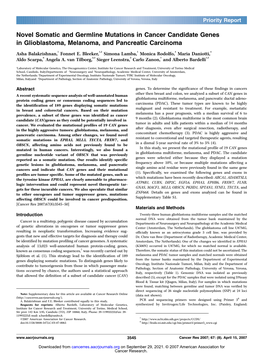 Novel Somatic and Germline Mutations in Cancer Candidate Genes in Glioblastoma, Melanoma, and Pancreatic Carcinoma