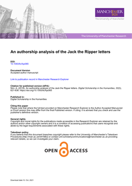 [Pre-Print] an Authorship Analysis of the Jack the Ripper Letters