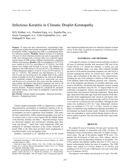 Infectious Keratitis in Climatic Droplet Keratopathy