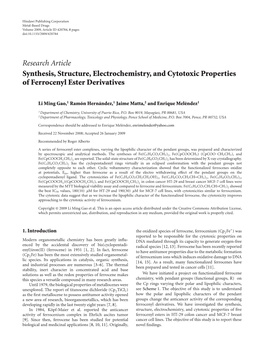 Synthesis, Structure, Electrochemistry, and Cytotoxic Properties of Ferrocenyl Ester Derivatives