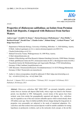 Properties of Halococcus Salifodinae, an Isolate from Permian Rock Salt Deposits, Compared with Halococci from Surface Waters