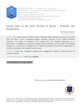 Coastal Zone of the Sochi Re-Gion of Russia – Problems and Perspectives by Yuriy I