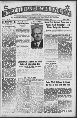 PLAIN TALK Speak at Mizrachi Religious Activities Soulh East Conference by Allred Segal Convention Division Miami Beach November 4-5 to \ MR