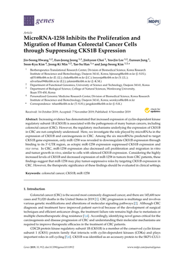 Microrna-1258 Inhibits the Proliferation and Migration of Human Colorectal Cancer Cells Through Suppressing CKS1B Expression
