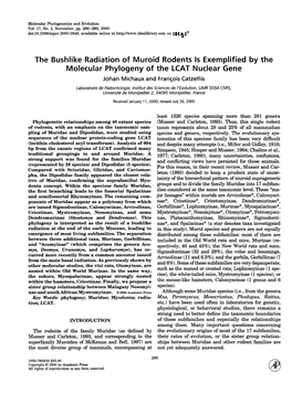 The Bushlike Radiation of Muroid Rodents Is Exemplified by the Molecular Phylogeny of the LCAT Nuclear Gene Johan Michaux and François Catzeflis