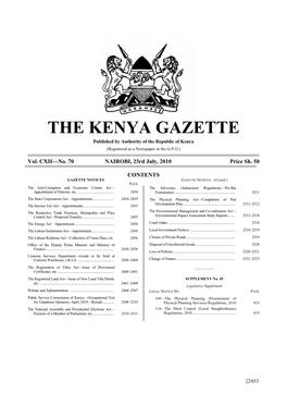 THE KENYA GAZETTE Published by Authority of the Republic of Kenya (Registered As a Newspaper at the G.P.O.)