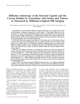 Diffusion Anisotropy of the Internal Capsule and the Corona Radiata in Association with Stroke and Tumors As Measured by Diffusion-Weighted MR Imaging