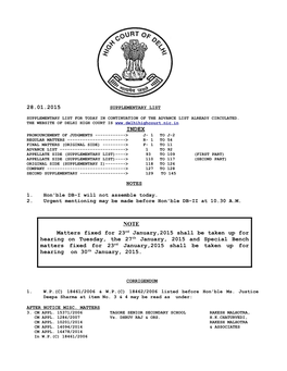 28.01.2015 NOTE Matters Fixed for 23Rd January,2015 Shall Be Taken