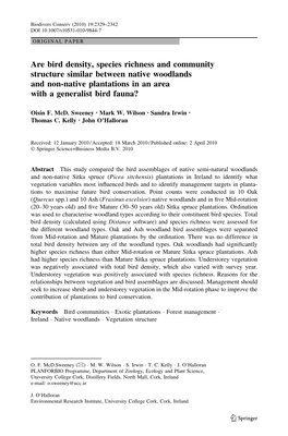 Are Bird Density, Species Richness and Community Structure Similar Between Native Woodlands and Non-Native Plantations in an Area with a Generalist Bird Fauna?