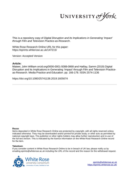 Digital Disruption and Its Implications in Generating 'Impact' Through Film