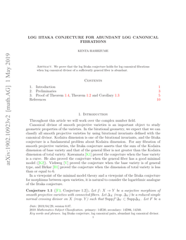 Arxiv:1902.10923V2 [Math.AG] 1 May 2019 Mohpoetv Aite Ihcnetdﬁes Let ﬁbers