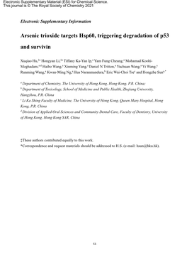 Arsenic Trioxide Targets Hsp60, Triggering Degradation of P53 and Survivin