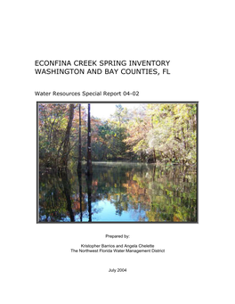 Econfina Creek Spring Inventory Washington and Bay Counties, Fl