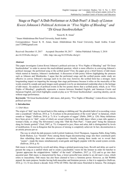 A Dub Performer Or a Dub Poet? a Study of Linton Kwesi Johnson’S Political Activism in “Five Nights of Bleeding” and “Di Great Insohreckshan”