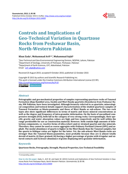 Controls and Implications of Geo-Technical Variation in Quartzose Rocks from Peshawar Basin, North-Western Pakistan