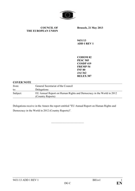 EU Annual Report on Human Rights and Democracy in the World in 2012 (Country Reports)