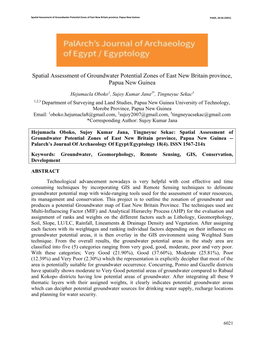 Spatial Assessment of Groundwater Potential Zones of East New Britain Province, Papua New Guinea PJAEE, 18 (4) (2021)